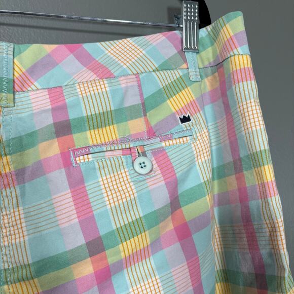 Crown & Ivy Pink & Blue Madras Plaid Preppy Shorts - 16W - Women's Plus Size - Picture 6 of 7
